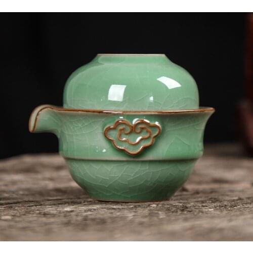 [GRANDNESS] Zhejiang Ge Di Longquan Celadon Porcelain Tea Set Include 1 Pot and 1 Cup Kung Fu Tea Set Include 1 Pot 1 Cup Gaiwan