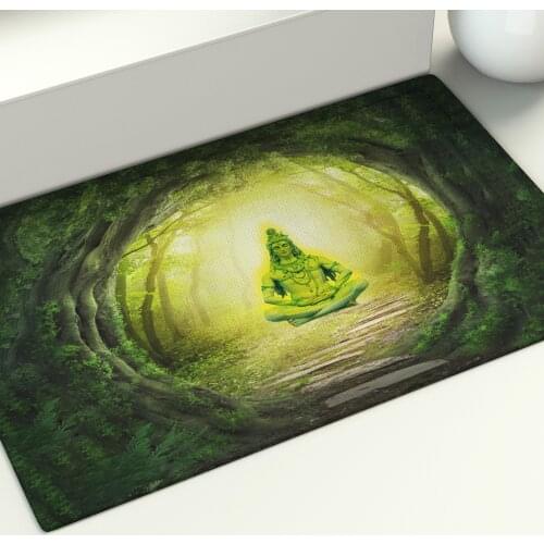 Indian Forest Buddha Statue Mat Pray Area Rugs Large Home Livingroom Bedroom Carpet Decoration Print Doormat
