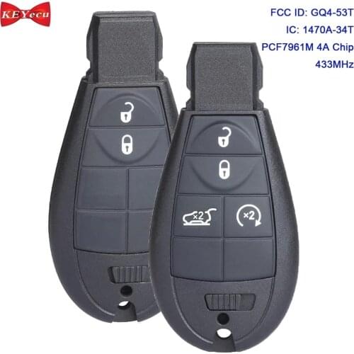 KEYECU 2pcs for Jeep Cherokee Sport KL 2014 2015 2016 2017 2018 2019 Remote Key Fob Fobik 433MHz GQ4-53T 4A Chip