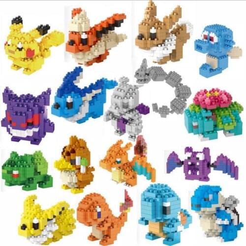 Pokemon Building Blocks Toys Pikachu Mewtwo Charizard Block Brick 3D Small Assembled Model Cartoon Anime DIY Mini Kids Toy Gift