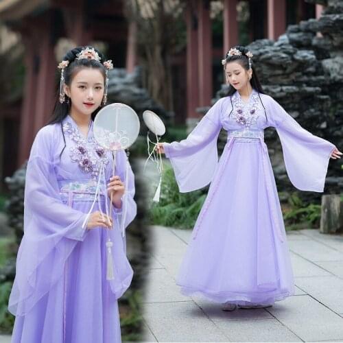 Purple Hanfu Women Dance Costumes Chinese Embroidery Fairy Dress Folk Festival Outfit Stage Rave Performance Clothing DC3446