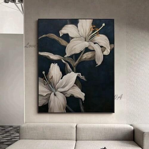 Beautiful Flower New Arrival Abstract 100% Handpainted Painting With Lilies In Full Bloom Modern Oil Painting On Canvas Unframed