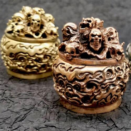 Japanese Punk Skull Incense Burner Ornament Vintage Copper Gothic Storage Jar Home Censer Desk Decor Accessories for Living Room
