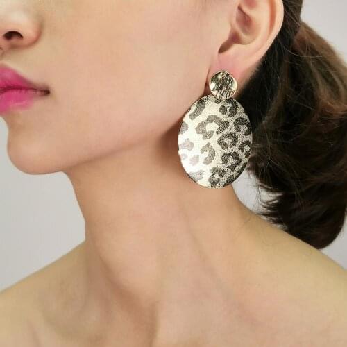 Leopard grain Metal Stud Earrings For Women Circular Statement Big Earrings Gold Tone Afican Jewelry Gift Accessories UKMOC