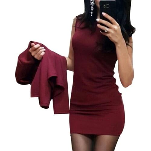 Hot 2Pcs/Set Office Lady Suit Elegant Dress Solid Color Short Coat O Neck Sleeveless Mini Bodycon Dress Office Women Dress Suits