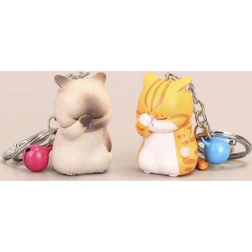 Cute Shy Cat Car Keychains Chubby Kitten Keyring Trinket Bag Ornament Cartoon Car Keys ring Car Accessories
