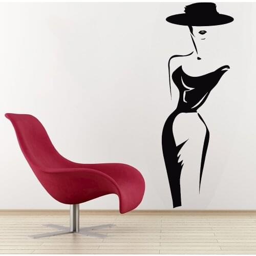 Fashion Woman Wall Stickers Model Lady Hat Wall Decals Home Decoration For Bedroom Headboard Vinyl Clothes Store Decor Y772