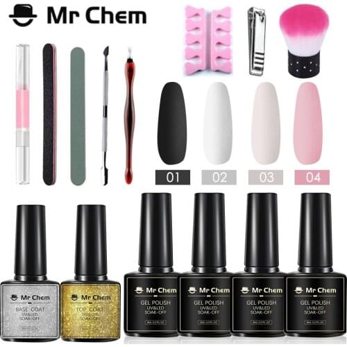Mr Chem Nail Gel Polish Set 14PCS Semi Permanent Manicure Set UV Gel Varnish Top Base Coat Nails Art uñas гель лак для ногтей