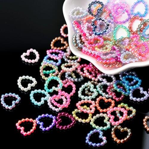 New 100pc 11mm heart shape rainbow Color Flatback Half Round Pearl Craft ABS Imitation Pearl Resin Scrapbook Beads DIY Decorate
