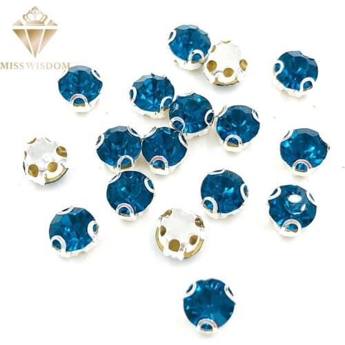 New Peacock blue round shape 3D claw rhinestone strass Glass Crystal sew on rhinestones High quality diy clothing accessories
