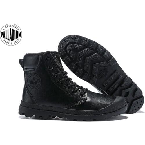 PALLADIUM Black Leather Men Pampa Cuff Tactical Army Ankle Working Boots,Comfortable High Quality Walking Safety Walking Shoes