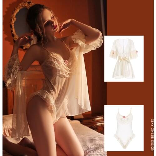 Kawail Pajama Set cute Robe night-robe set Sexy Women Nightwear Lingerie Robe Underwear set Sleepwear Night Dress Erotic Sex