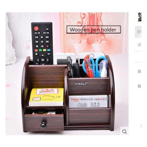 Luxury Wood Desk Organizer Office Bureau Pen Holder Wooden Sorter with Drawer