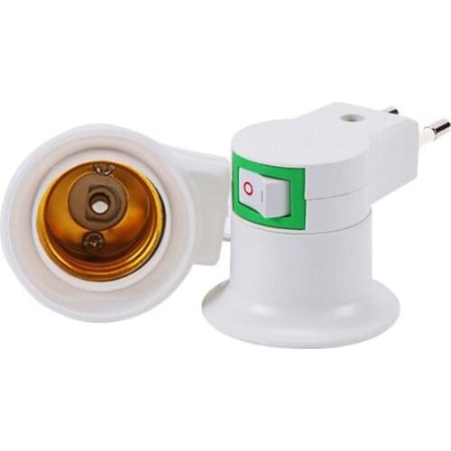 EU Plug To E27 Wall Plug Screw Base E27 Wall Lamp Socket With Switch Round Plug Lamp Base High Temperature Resistance