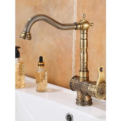 Kitchen Sink Faucets Solid Brass Antique Bronze Single Handle Kitchen Basin Faucets Deck Mounted Hot&Cold Water Mix Tap 866092F