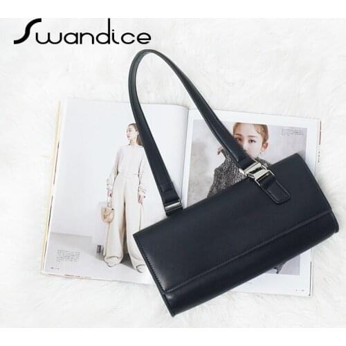 Vintage Buckle Long Handle Baguette Handbags Simple Rectangle Flap Shoulder Bags Fashion Women Female Ladies Purses 2021 Elegant