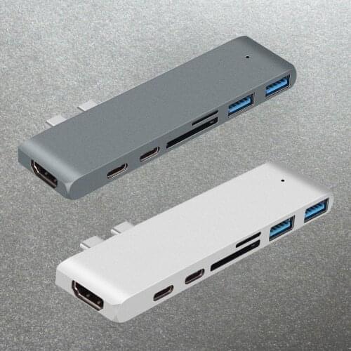 USB Type C HUB Dual USB-C To HDMI-compatible USB PD 3.0 SD For MacBook Pro Adapter 3 Dock USB C 3.1 Type-C Silver/grey