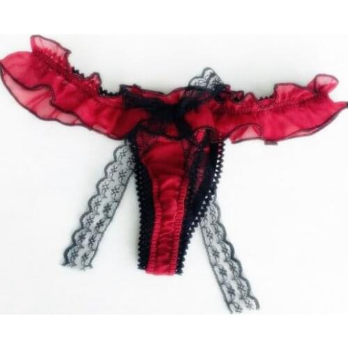 100% Real Photos Hot Fashion Sexy Big Bow Chiffon Lace T-Back G String Panties Underwear Brief Thong Underwear Lingerie WP487