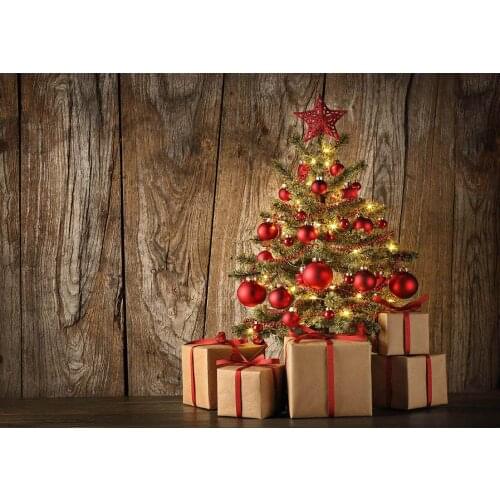 Christmas Tree Ball Wooden Board Gift Photo Backdrops Vinyl Studio Background for Baby Children Family Photoshoot Photobooth