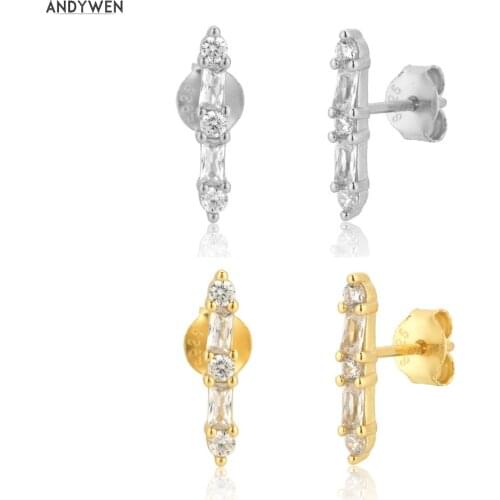 ANDYWEN 925 Sterling Silver Zircon Pave Stud Earring Piercing Fashion Fine Jewelry 2021 Simple Line Rock Punk Fashion Jewels