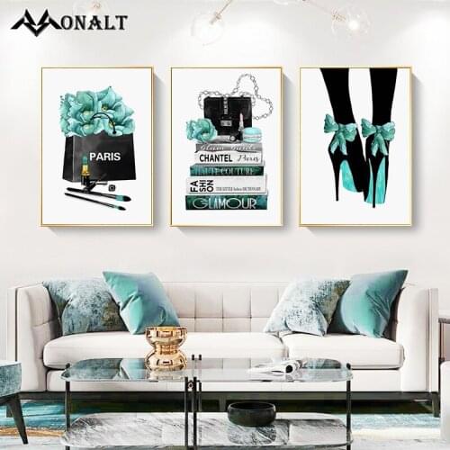 Green High Heels Magazine Poster Decoration Modern Paris Wall Art Canvas Flores Painting Nordic Print Pictures Room Decor Foto