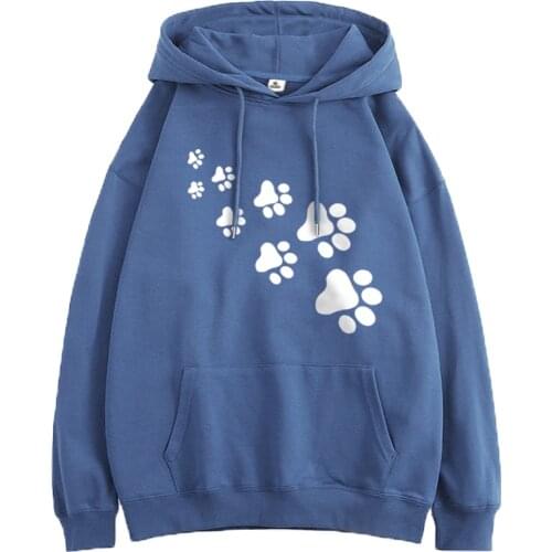 Cats Foots Print Swestshirts Woman Fashion K-pop Hoodie Long Sleeve Pullovers 2021 Autumn Polyester Clothing Tops Casual Female