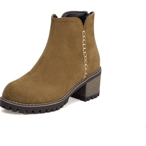 Ladys Back Zipper Warm Winter Boots Fashion Plus Size 43 42 High Top Women Pumps Round Toe Botas Flock Square Heel Green Yellow