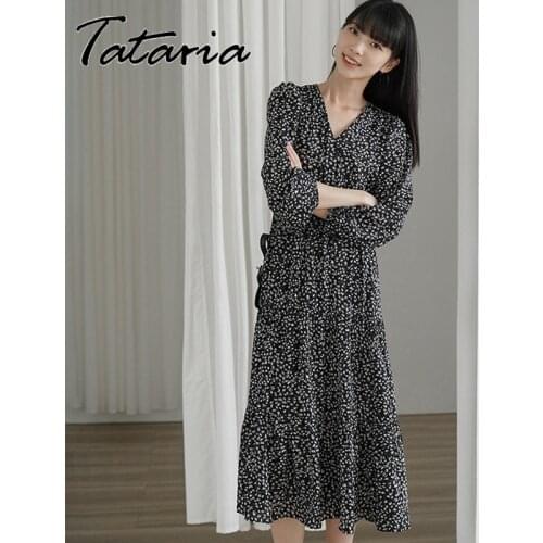 Women Spring Dresses 2021 V Neck With Long Sleeves Flower Floral Print Black Velvet Womans Dresses Casual Dress Korean