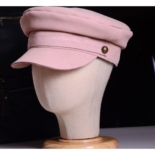 Womens Mens Real Calf Suede Leather Military Beret Naval Hat Newsboy Army/Navy Caps/Hats