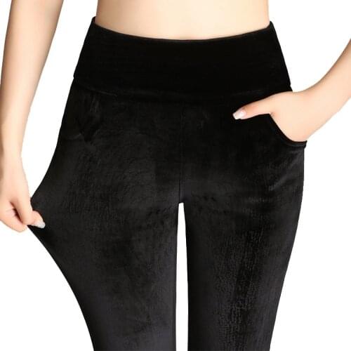 Winter Plus Velvet Skinny Leggings Womens Warm Velour Pants Plus Size 4xl High Waist Elastic Solid Casual Trousers Black Blue