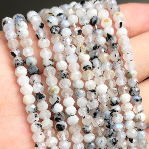 3x2mm Natural Stone Faceted Black Dot Blue Moonstone Loose Rondelle Small Waist Beads for Jewelry Making DIY Womens Bracelet