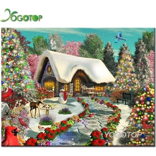 5D DIY Diamond Painting Full diamond Embroidery bead Cross Stitch Mosaic Christmas tree Snow house decor YY1674