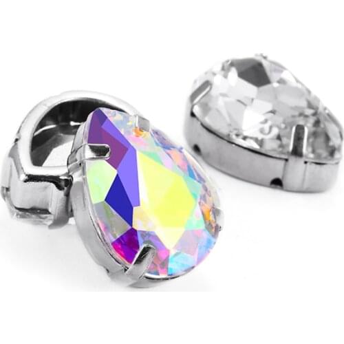 Shining Crytal AB Tear Drop Glass Crystal Strass High Quality Sew-on Rhinestones With Claws Sew On Wedding Dress and Decoration