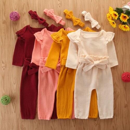 Newborn Baby Boy Girls Christmas Rompers Jumpsuit Clothes+ Solid Cotton Pants+Bow-knot Belt Baby Outfits Clothes Set