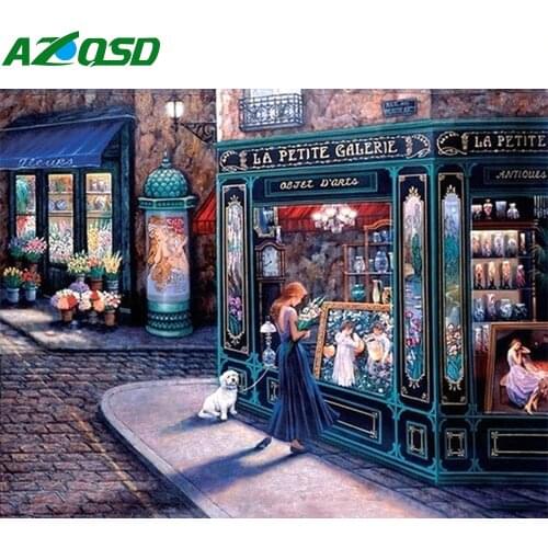 AZQSD Painting By Numbers On Canvas Unframe DIY Landscape Home Decoration Adult Coloring By Numbers Town Unique Gift