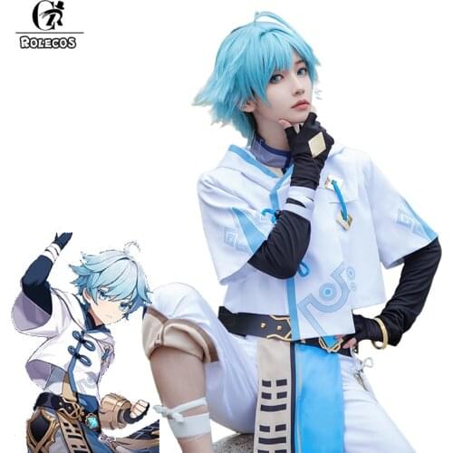 ROLECOS Game Genshin Impact Cosplay Costume CHONGMING Cosplay Costume Men Blue Costume Halloween Top Pants Full Set