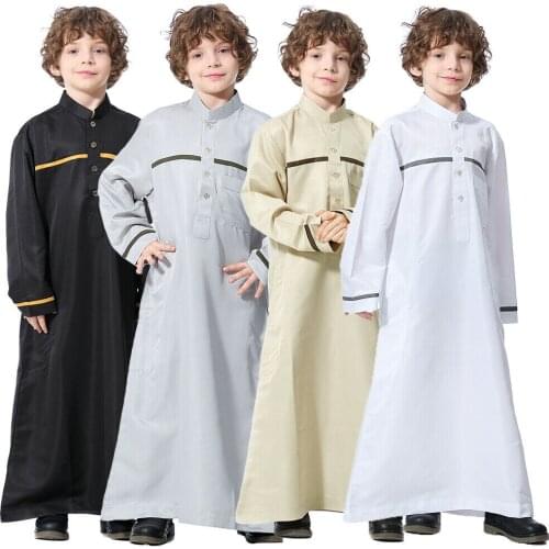 Muslim Robe Boys Jubba Thobe Thawb Islamic Clothing Kaftan Abaya Prayer Ramadan Children Robes Kids Boys Arab Party Kaftan Dress