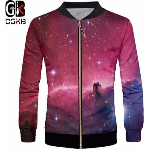 OGKB Mens Jackets New Fashion Print Red Galaxy Space 3d Casual Jacket Coats Spring Regular Slim Fit Outwear For Male Wholesale