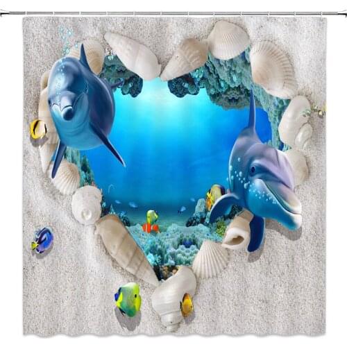 2020 New Shower Curtains Ocean Dolphin Sea world Animal Waterproof Shower Curtain Cute Fishes Bathroom Bath Shower Curtain