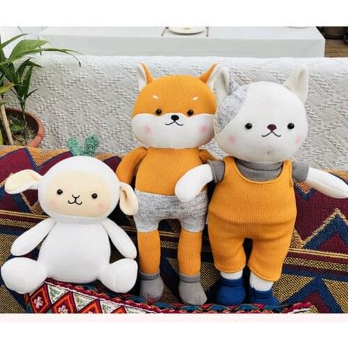1PC 23cm/38cm New Knitted Rabbit/Fox/Cat/Sheep Plush Toy Soft Stuffed Cartoon Animal Doll Kids Appease Doll Home Decoration Gift