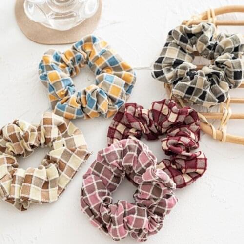 Autumn and winter new mesh large intestine hair accessories Japanese and Korean womens versatile retro Plaid headdress