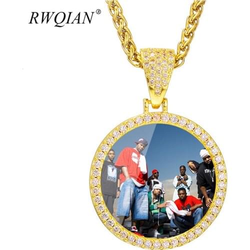 Hot Custom Photos Necklace Double-sided Medallions Pendant Necklace AAA Cubic Zircon 18K Gold Chain For Mens Hip Hop Jewelry