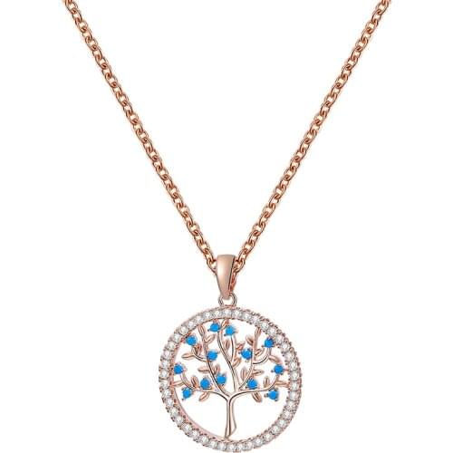 Small Round Tree of Life Pendant Necklace For Women Blue Clear Cubic Zirconia Necklace Female Choker Wedding Party Jewelry Gifts