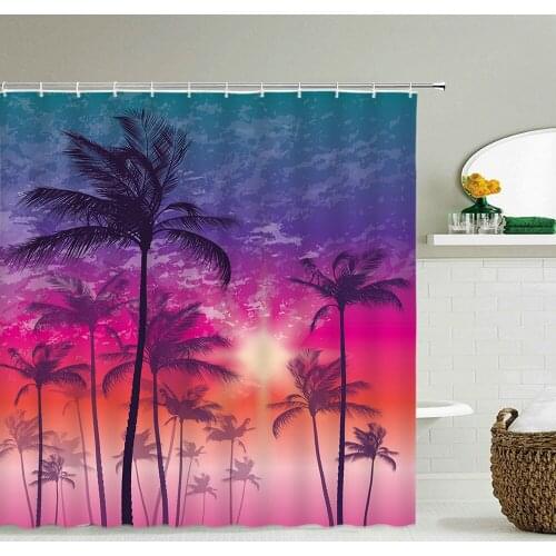 Beach Sea Palm Trees Shower Curtains Scenery Waterproof 3d Bathroom Curtains with Hooks Home Decoration Washable Bath Screen