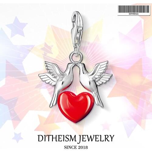 Heart Love Birds Charms Pendant,2018 Jewelry 925 Sterling Silver Romantic Gift For Women Girls Fit Bracelet Necklace Choker