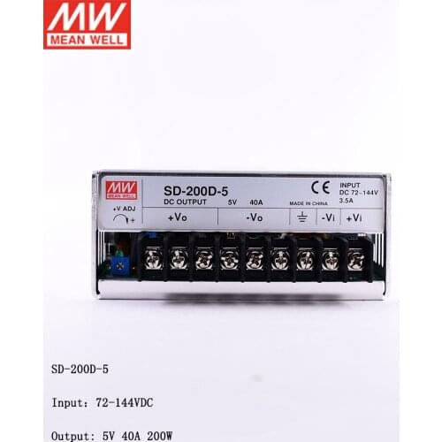 MEAN WELL SD-200D-5 Input 72~144V DC to 5V DC 200W DC-DC Converter Switching Power Supply 5V 40A Converter Transformer SMPS