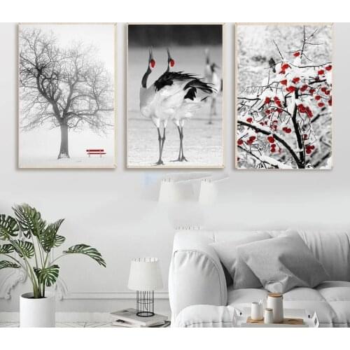 Snow Plum Blossom Red-crowned Crane Nordic Simple Canvas Painting Posters and Prints Wall Art Pictures for Room Home Decoration