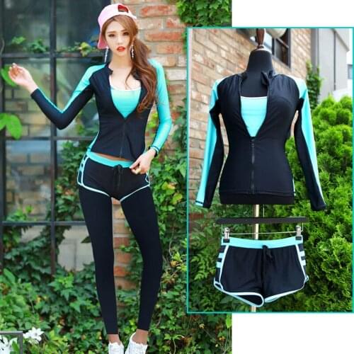Womens Rashguard Long Sleeve Zip Shirt 5pcs set Swimsuit Swimwear Bathing Suits Fitness Tracksuits Yoga Running Activewear