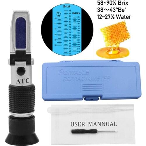 Refractometer Honey Tester 58-90% Brix 38-43°Baume 12-27% water For Beekeeper bee Honey Sugar making Wine making and Pharmacy