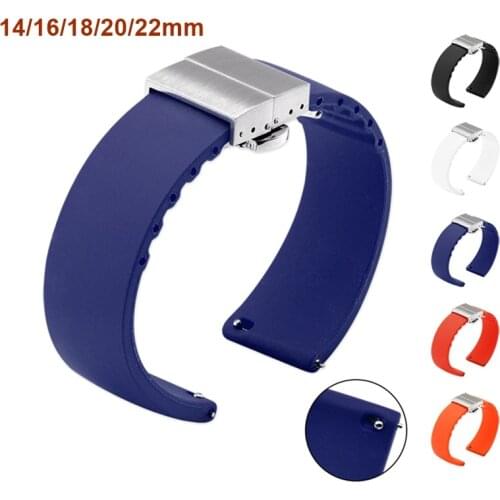 Soft Rubber Watch Strap Butterfly Buckle Clasp Bracelet for IWC Tudor Citizen Watchband Accessories 14mm 16mm 18mm 20mm 22mm